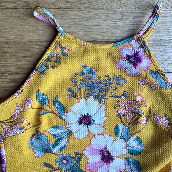 Yellow Floral Summer Mini Dress - Picture 2 of 6